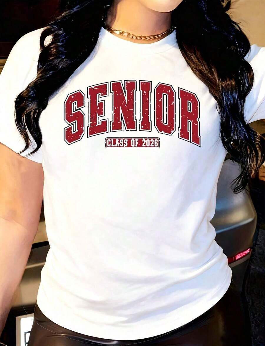 Women's T-Shirt Senior Class Of Fashion T-Shirt Casual Crew Neck Short Sleeve, Suitable For Everyday Outdoors, Perfect For All Season Wearplayeras De Mujer - 白色 - 查看 1