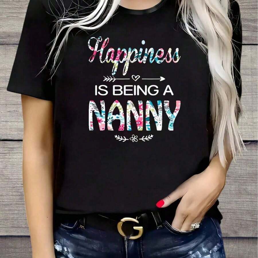 1 Piece Women's Casual Short Sleeve T-Shirt, Golf, Cocktail, Club Style, With Graphic Print, Round Neck, 180g 100% Cotton - 黑色 5 - 查看 1