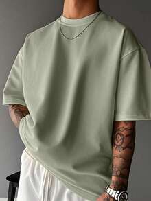 Camiseta de manga corta con cuello redondo y estampado de rosa, de moda casual y versátil para hombre, de verano - Verde Oliva - View 2