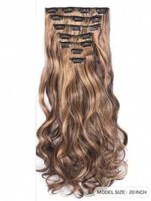 Set de 7 extensiones de cabello sintético ondulado y multicolor, con diseño de doble rejilla resistente al calor, adecuado para mujeres y niñas - Multicolor - Ver 7