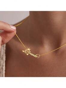 1 chiếc vòng cổ hình trái tim khắc tên và vương miện theo yêu cầu, 1 chiếc vòng cổ choker bằng thép không gỉ thời trang có mặt khắc tên, dây chuyền chữ cái bằng ruy băng khắc tên theo yêu cầu, phụ kiện vòng cổ cho nữ dự tiệc cưới, quà tặng sinh nhật. - Nhiều màu - Xem 1