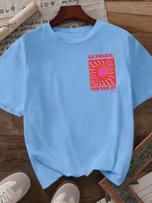 Camiseta gráfica para mujer DrmWander, estilo casual de manga corta, top lindo para el verano.Conjuntos de ropa festiva para mujer.Conjuntos cortos de dos piezas para el verano de mujer.Conjunto retro para mujer - Azul azur - Ver 2