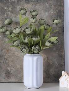 5/3 bông hoa mẫu đơn giả bằng lụa chất lượng cao, dài 27,5 inch, hoa mẫu đơn giả có thân dài, hoa nhân tạo, cây giả, thích hợp làm quà tặng Ngày của Mẹ, trang trí phòng, trang trí nhà cửa, trang trí đám cưới, trang trí ngoài trời, cắm hoa, đồ dùng tiệc tốt nghiệp, đồ dùng đám cưới - xám xanh - Xem 5
