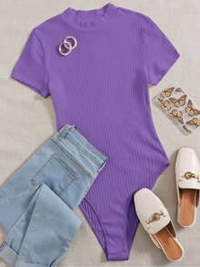 Body tejido de canalé de cuello alto - Morado Violeta - Ver 7
