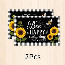 1pc Plaid & Sunflower Linen Placemat, Breakfast Mat, Coffee Coaster, Bowl Pad, Kitchen Accessory, Easy To Clean Dining Mat, Suitable For Home, Restaurant, Dining Decor, Holiday Gift, Gift For Friends, Multi-Piece Set - Multicolor - View 20