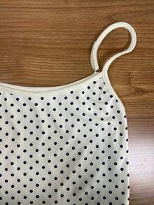 Camiseta de tirantes minimalista casual con estampado de lunares en contraste para mujer - Beis - Ver 5
