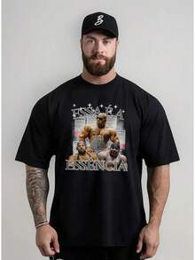 Camiseta Oversized de Entrenamiento con Meme de Basic Academia - Negro - Ver 1