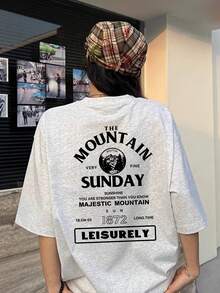 Women's Vintage Fashion Short Sleeve T-Shirt, Summer Cartoon Print Short Sleeve T-Shirt, Sheer Short Sleeve T-Shirt, Unique Niche Design, Loose Fit Top, Base Layer #3333 - 斑駁灰 - 查看 4