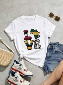 Camiseta de manga corta con cuello redondo suave y casual para mujer de verano |   AMOR | Tops para salir, Estilo callejero europeo y americano, Casual deportivo, Estilo unisex, Estilo casual urbano, Tops bonitos, Generación Z, Curvas, Ropa Y2K, Camisetas divertidas, Tops de mujer, Conjuntos de vacaciones para mujer, Top lindo, Camiseta gráfica, Conjuntos de primavera, Camisetas holgadas, Ropa urbana retro, Estilo de los 90, Estilo de los 2000, Subcultura, Top negro, Tops blancos, Conjunto de fiesta de los 90. - Blanco - Ver 4