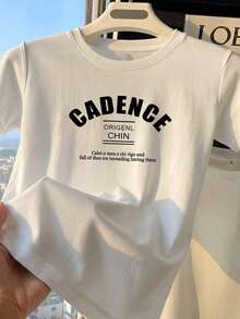 Camiseta negra con estampado de letras Soft CADENCE, ¡diseño elegante!Camiseta corta de manga corta CADENCE Letter, estilo vintage americano, informal, con estampado de verano. - Blanco - Ver 7