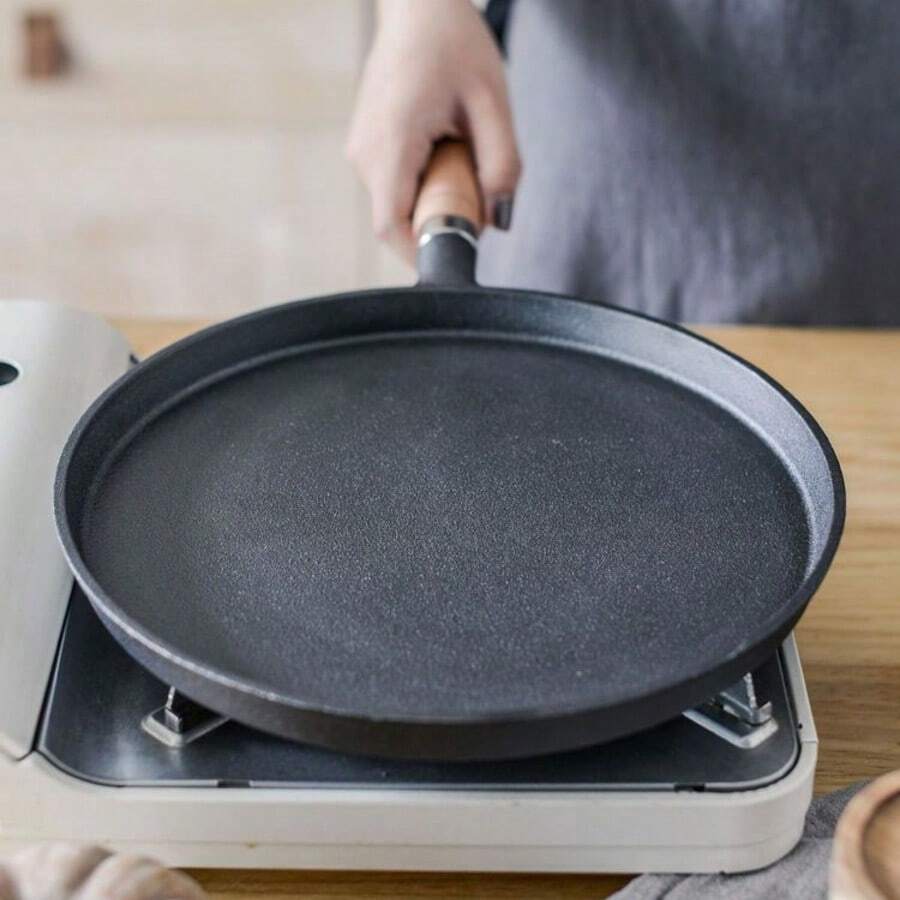 10 Inch Cast Iron Crepe Pan, Cast Iron Tawa Pancake Pan, Flat Bottom Frying Pan, Suitable For Roti, Dosa, Comale - Black - View 1