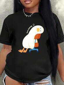 Lightweight And Durable Short-Sleeved T-Shirt, Designed With A Fun Duck Print, Perfect For Home, Work, Or Casual Outings To Restaurants, Offering A Comfortable Feel With A Stylish Design. Women's Blouses > Clothing - 黑色 - 查看 7