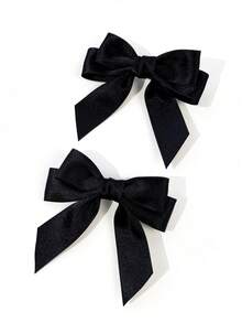 2pcs Women's Solid Color Bow Hair Clips, Suitable For Daily Wear,Hair Claws,Clips For Hair - Black - View 6