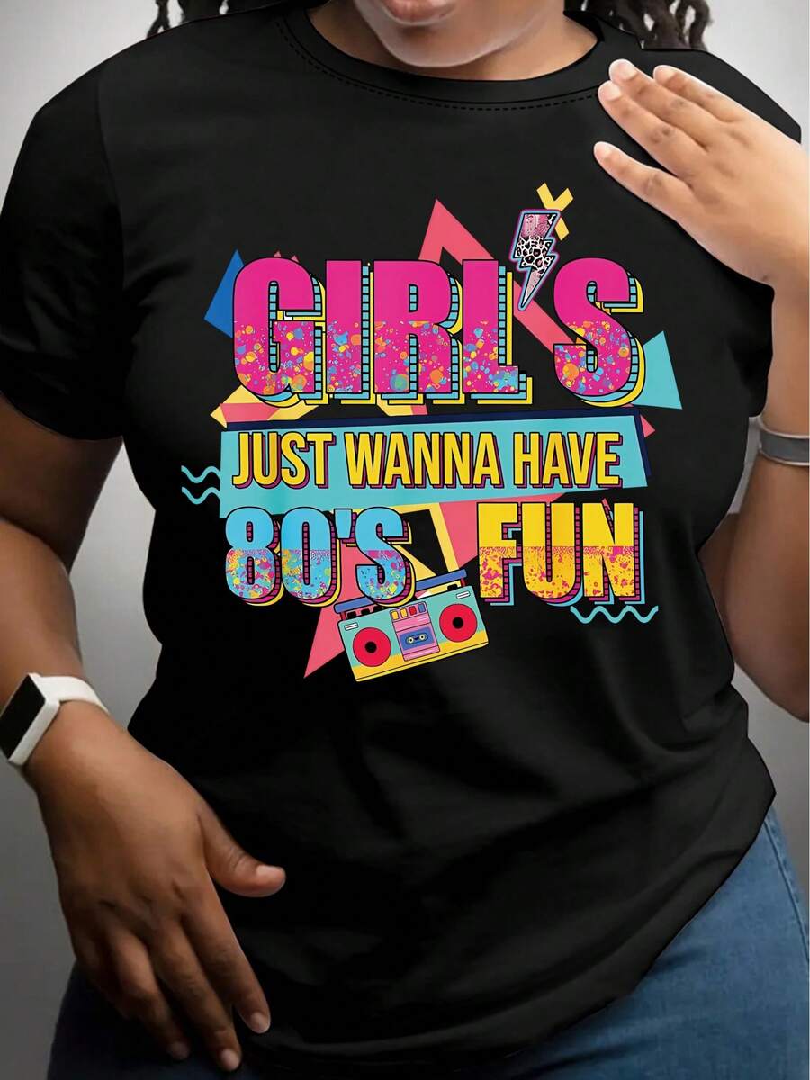 Camiseta Deportiva Casual para con Estampado LAS CHICAS QUIEREN DIVERTIRSE CON UN JEFE - Camiseta Elástica de Cuello Redondo, Lavable aáquina, Ajuste Cómodo, para Todas las Estaciones, Perfecta para un Estilo Divertido y Confiado. - Negro - Ver 1