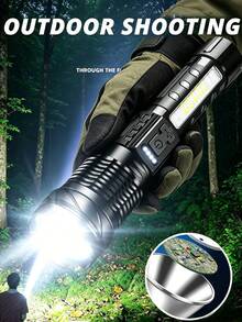 Camping, Linterna LED Recargable con Zoom, 7 Modos de Alta Luminosidad con Luz Lateral COB, Carga USB Tipo-C, Material ABS Resistente a Roturas, Linterna Táctica Multifuncional de Mano para Uso en Exteriores, Emergencias y Hogar - Varios - Ver 3
