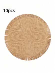 2pcs/8pcs 15-Inch Round Paper Woven Tassel Placemat, Heat Resistant Table Mat, Hotel & Restaurant Tableware Decor, Living Room Dining Table Decoration Anti-Slip Pad, Suitable For Home Gatherings, Wedding Parties - Tassel Woven Placemat - View 39