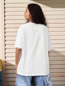 X  Camiseta de manga corta de mujer con estampado de letras y personajes de dibujos animados, estilo vintage y casual, de algodón, camiseta oversize de verano para mujer |   Diseño exquisito |   Suelto y cómodo |   Fácil de combinar | - Blanco - Ver 2