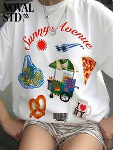 1 Piece Of White Short-Sleeved T-Shirt With A Round Neck, Casual Summer Style With A Fruit Print, Loose And Multifunctional, Ideal For Everyday Wear. 180g 100% Cotton. - 白色 - 查看 5