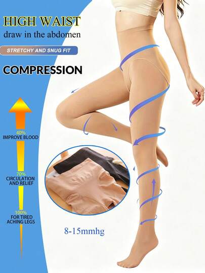 2 Pairs Women High Waist Slimming Compression Tights, Micro-Compression Women's Pantyhose, Abdominal Texture Reinforcement Design To Enhance Abdominal Pressure, Beneficial For Shaping Perfect Body Curves.