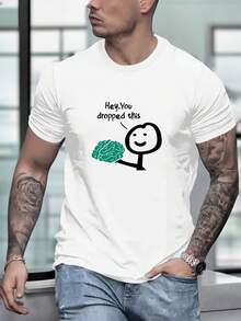 Men's Casual T-Shirt With A Fun Graphic Print Of A Brain, Classic Short-Sleeved Crew Neck T-Shirt, Comfortable And Stylish Streetwear. - 白色 - 查看 8