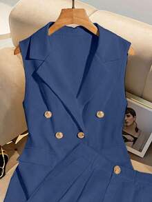 Conjunto de 2 piezas: Elegante chaleco sin mangas y pantalones cortos - Agua verde azul - Ver 4