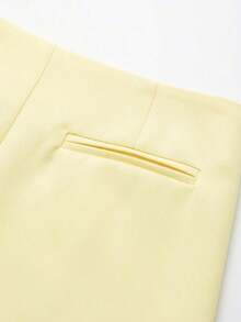 Falda-shorts envolvente asimétrica de color amarillo mantequilla de verano informal - Amarillo - Ver 6