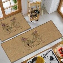 1pc Bicycle Pattern Printed Linen Kitchen Rug, Carpet, Mat, Bathroom Mat, Doormat, 3D Printed Rectangular, Suitable For Living Room, Bedroom, Hallway, Bathroom, Laundry Room - Polyester Carpet, Suitable For Indoor And Outdoor Home Decor - Multicolor - View 1