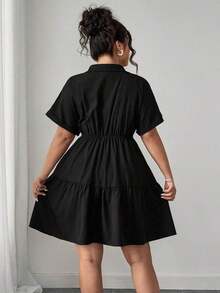 Vestido informal de estilo camisa de talla grande con detalles ricos - Negro - Ver 2