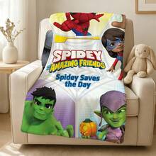 1pcs Marvel S Pidey And His Amazing Friends Spidey Saves The Day Fleece Blanket Versatile Multi-Purpose Soft Cozy Throw Blanket For Sofa Bed Living Room Couch Travel Camping Office Nap Car Decorative Warm Cartoon Plush Blanket Fans Gift - Nhiều màu - Xem 4