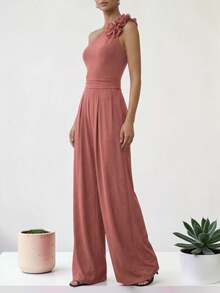 Women's Elegant One-Shoulder Palazzo Jumpsuit Dress, Long Jumpsuit, Formal Outfit For Party, Wedding, Graduation - 粉色 - 查看 4