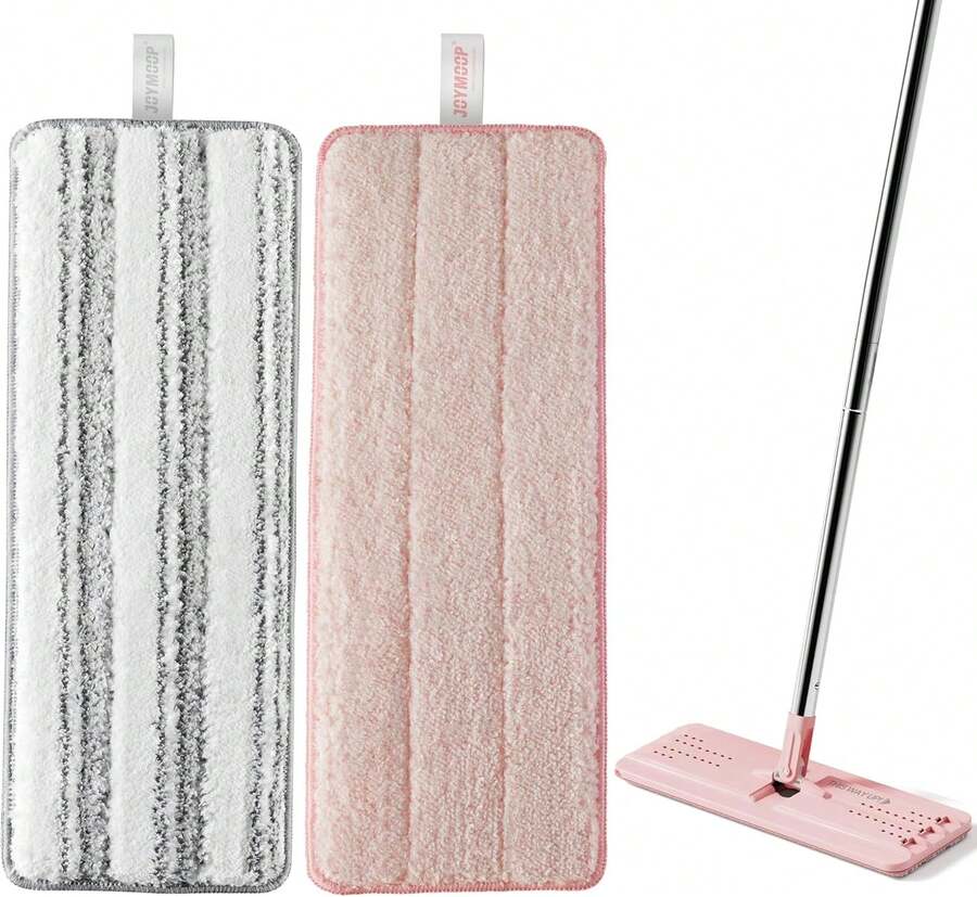 JOYMOOP Mop Replacement Pads, Reusable Microfiber Mop Pads For 13-Inch Flat Mop And Mop Bucket Set, Pack Of 2 Refills - Stripe And Pink - Màu E - Xem 1