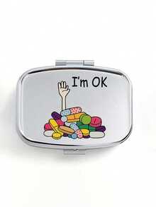 Square Pill Box, Printed With Capsules, Tablets, Letters And Bottles Patterns; Portable Medication Storage Compartments; Mini Metal Storage Box; Portable Jewelry And Pill Box; Travel Pill Box; Large Capacity Compartments; Weekly Medication Organizer; Suitable For Daily Medications And Vitamins; Essential For Doctors And Nurses; Emergency Needs; Travel; Hiking Emergency Rescue; Personalized Creative Gift With Cartoon Logo - Multicolor - View 12