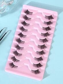 MAANGE 10 Pairs Fox Eye False Eyelashes Set, 5 Makeup Tools, Half-Strip False Eyelashes, Slim Daily Use, Curled And Enlarged Eyes, Eyelash Strips, Soft Half-Eye Shape, Suitable For Daily Wear - Black - View 7