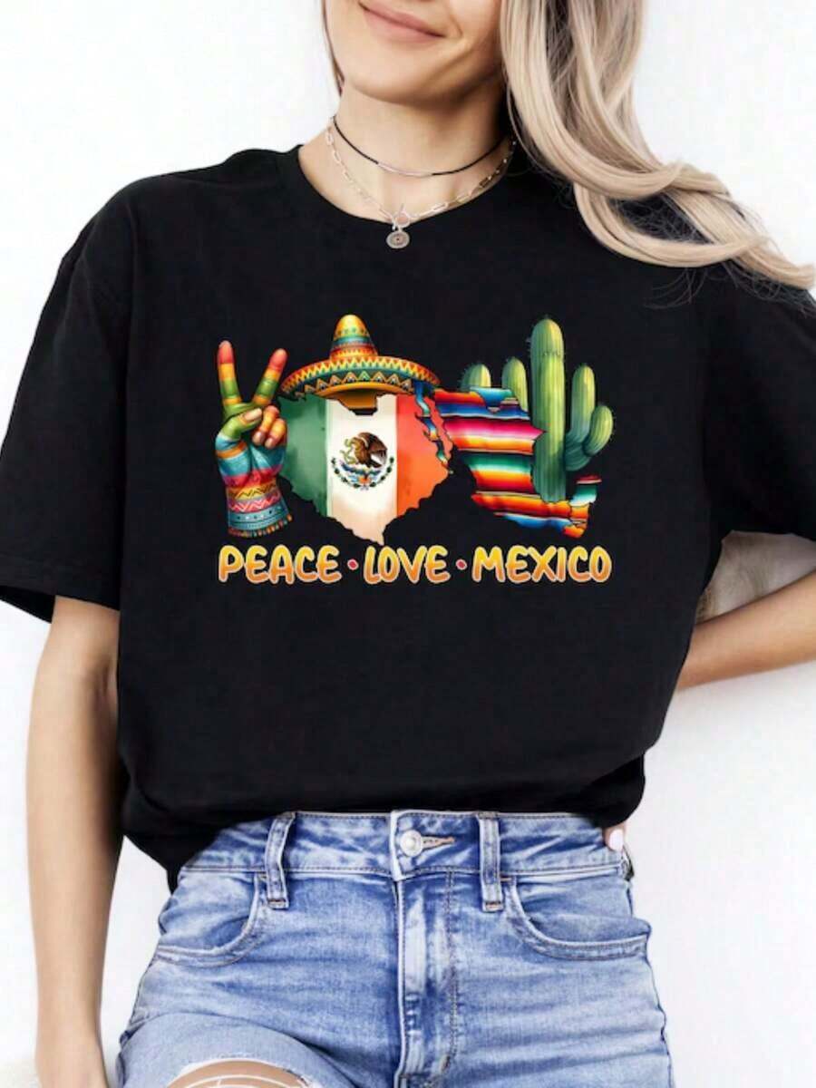 Camiseta Cinco de Mayo, Camiseta Paz Amor México, Camiseta Fiesta Mexicana, Regalo para Festival Mexicano, Camiseta Temática Mexicana, Camiseta Fiesta Sombrero, Camiseta de manga corta - Negro - Ver 1