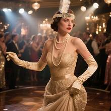 1920s Ladies' Vintage Evening Party Dress Set | Elegant Retro Additions, Suitable For Vintage Balls, Single Party, Masquerade, Carnival,Halloween - Multicolor - View 5