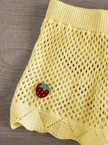 Pantalones cortos de verano de mujer con diseño de cerezas tejidas, con cortes, de moda, lindos y sexys - Amarillo claro - Ver 5