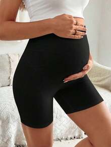 Leggings Casuales para Mujeres Embarazadas, Shorts con Pliegues, Shorts Estilo Biker - Negro - Ver 5