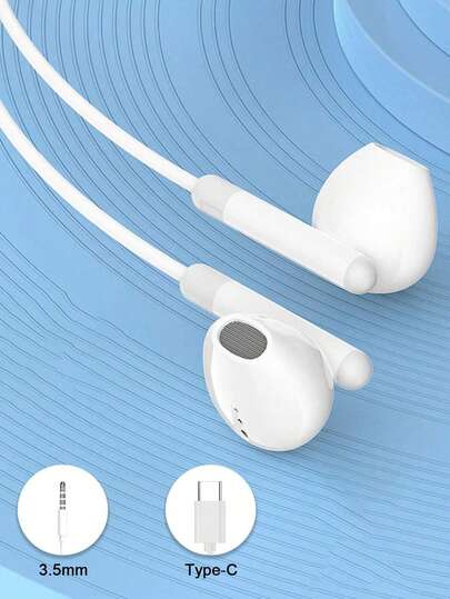 Type-C 有线耳机，3.5mm 圆形插头，USB-C 耳塞，音频耳机，立体声入耳式耳机，带电子通话和音乐低音功能，适用于 iPad/PC