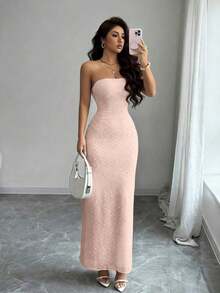 Vestido ajustado de unicolor para mujer, elegante y de moda - Rosa - Ver 1