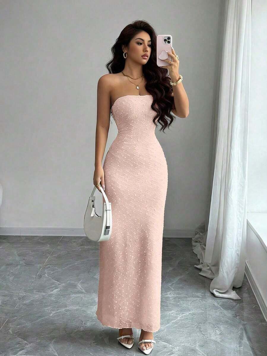 Vestido ajustado de unicolor para mujer, elegante y de moda - Rosa - Ver 1