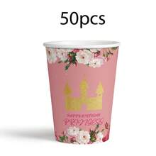 公主城堡主题生日派对用品，可供20位客人使用，一次性餐具套装，包含盘子、杯子和餐巾纸，粉色花卉派对装饰。 - 彩色 - 查看 15