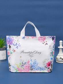 10 piezas Bolsas de regalo de plástico con estampado floral azul y texto "Que tengas un buen día" impreso, adecuadas para fiestas, eventos, embalaje de regalos de San Valentín, decoraciones de baby shower, recuerdos de boda, decoración de reuniones familiares - azul - Ver 3