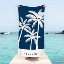 1pc Ultra Soft Navy Blue Palm Tree Summer Pattern Beach Towel, Suitable For Beach, Pool Party, Vacation - Style4 - View 6