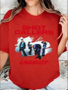 Women's Casual Urban Style T-Shirt With Graphics From The Movie "Shot Callers Longshot", Summer And Autumn Clothing, Gift For Music Fans And Film Enthusiasts - High Quality - 紅色 - 查看 5