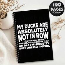 1pc MY Ducks Are Not In A Row Spiral Bound Notebook | Funny Misspelled Pigeon Black Cover Diary, White Text, Casual Humorous Notebook, Suitable For School, Office, Duck Lovers And Humor Enthusiasts, Unique Gift, A5 Size - M - View 2
