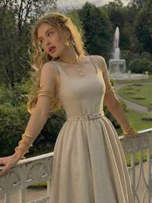 MOD Vestido casual y elegante sin mangas para mujer - Azul marino - Ver 7