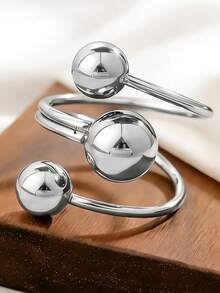 Nhẫn bạc mạ nhiều lớp kiểu dáng tối giản, thiết kế hở, có thể điều chỉnh kích thước, kiểu dáng to bản, là món quà trang sức độc đáo dành cho nữ, thích hợp đeo hàng ngày. - Bạc - Xem 5