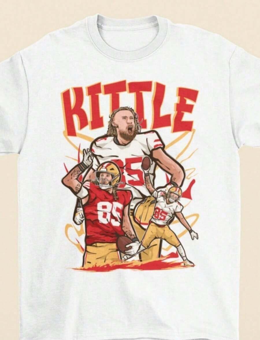 Round Neck T-Shirts With Cartoon Graphic Print Of Football Players, Non-Christmas Themed, Y2K Style, With Name And Text Printing, Short Sleeve, Casual Style, Standard Fit, Suitable For Autumn And Winter, Machine Washable, Soft, Ideal For Fan Meetings And Casual Wear, Women's T-Shirts. - 白色 5 - 查看 1