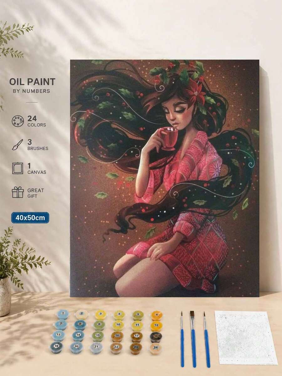一套DIY数码油画套装，“美”主题艺术画，无框艺术画，适用于卧室装饰和艺术墙，无需绘画基础，简单有趣的绘画方法，实现你的绘画梦想，沉浸在多彩的世界中，每一笔都是自我表达，为生活增添浪漫气息，送给家人朋友的最佳礼物，节日礼物，40*50厘米