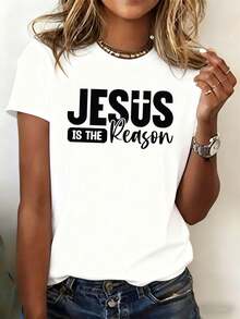 SoftJesus Is A Women's White, Short-Sleeved, Crew-Neck T-Shirt With A Letter Print And A Christian Cross Design. Its Urban, Casual Style Makes It Perfect For Everyday Summer Wear, A Great Birthday Gift, Or For Vacations, Travel, Parties, And Game Nights. This New Women's Summer T-Shirt Is Casual And Comfortable, With A Crew Neck. - 白色 - 查看 6